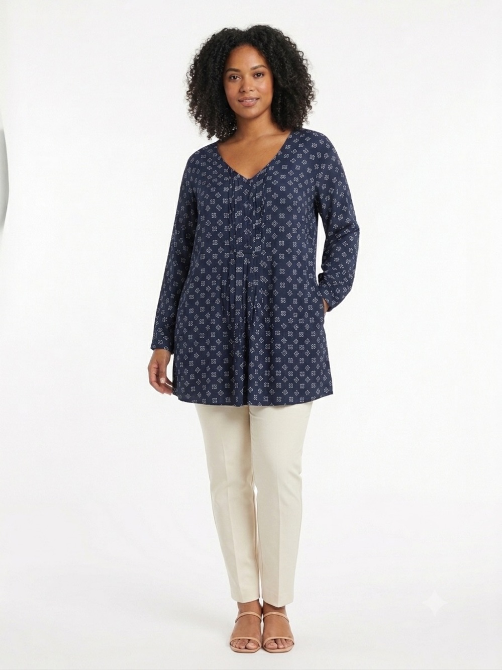 Chelsea Studio NWOT Cottony Navy Floral Button-Front Tunic Dress No Stretch